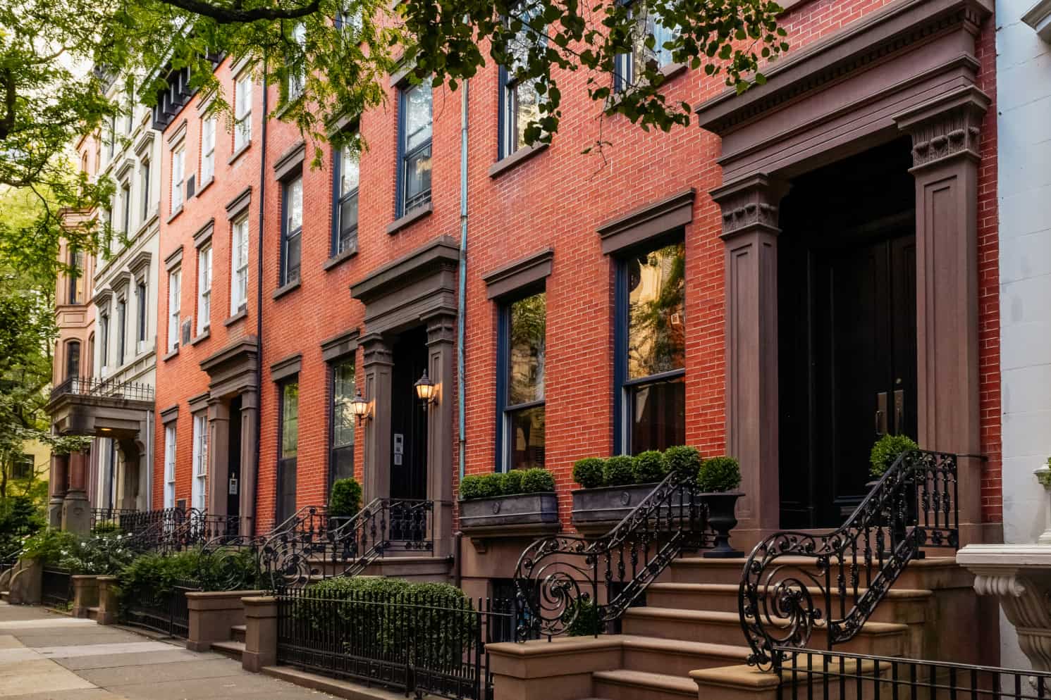 Typical brownstone apartment buildings in the iconic Brooklyn Heights neighborhood in New York City