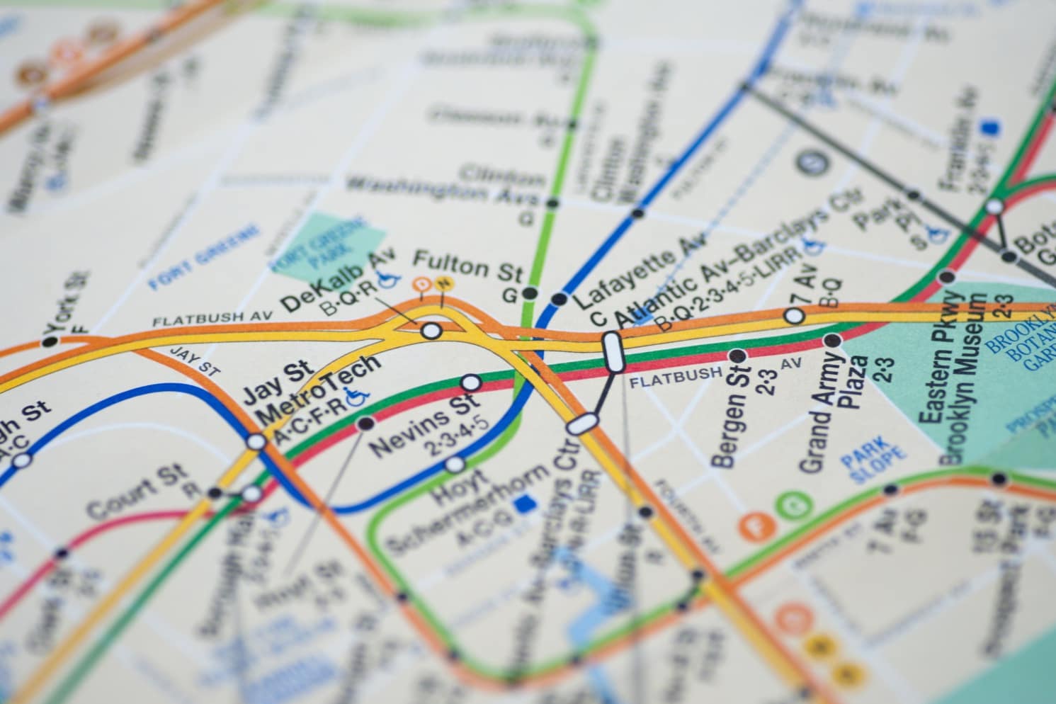 Close-up of a map of the New York City Subway