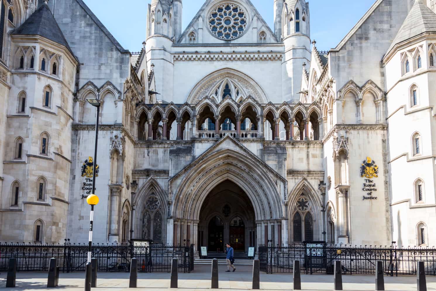The main entrance to the Royal Courts of Justice, in Westminster, London